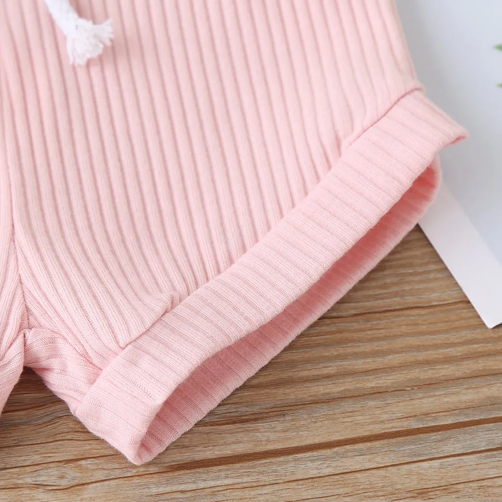 2pcs Baby Boy/Girl 95% Cotton Ribbed Short-sleeve Button Up Top and Shorts Set