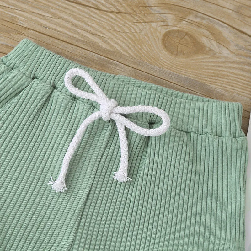 2pcs Baby Boy/Girl 95% Cotton Ribbed Short-sleeve Button Up Top and Shorts Set