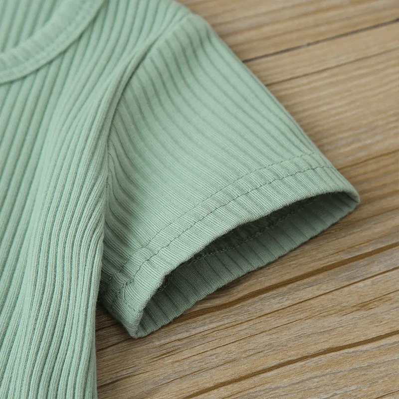 2pcs Baby Boy/Girl 95% Cotton Ribbed Short-sleeve Button Up Top and Shorts Set