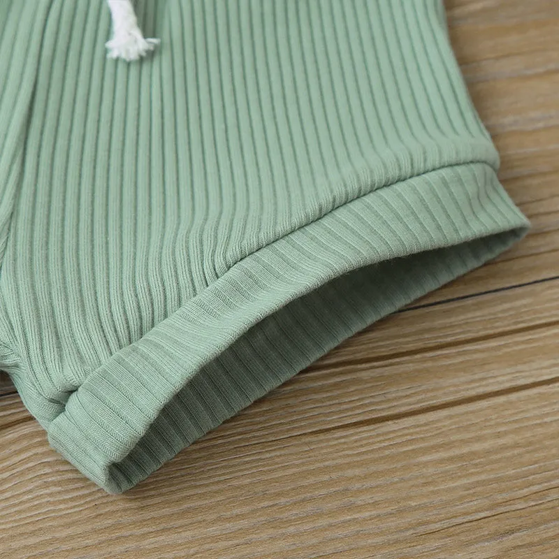 2pcs Baby Boy/Girl 95% Cotton Ribbed Short-sleeve Button Up Top and Shorts Set