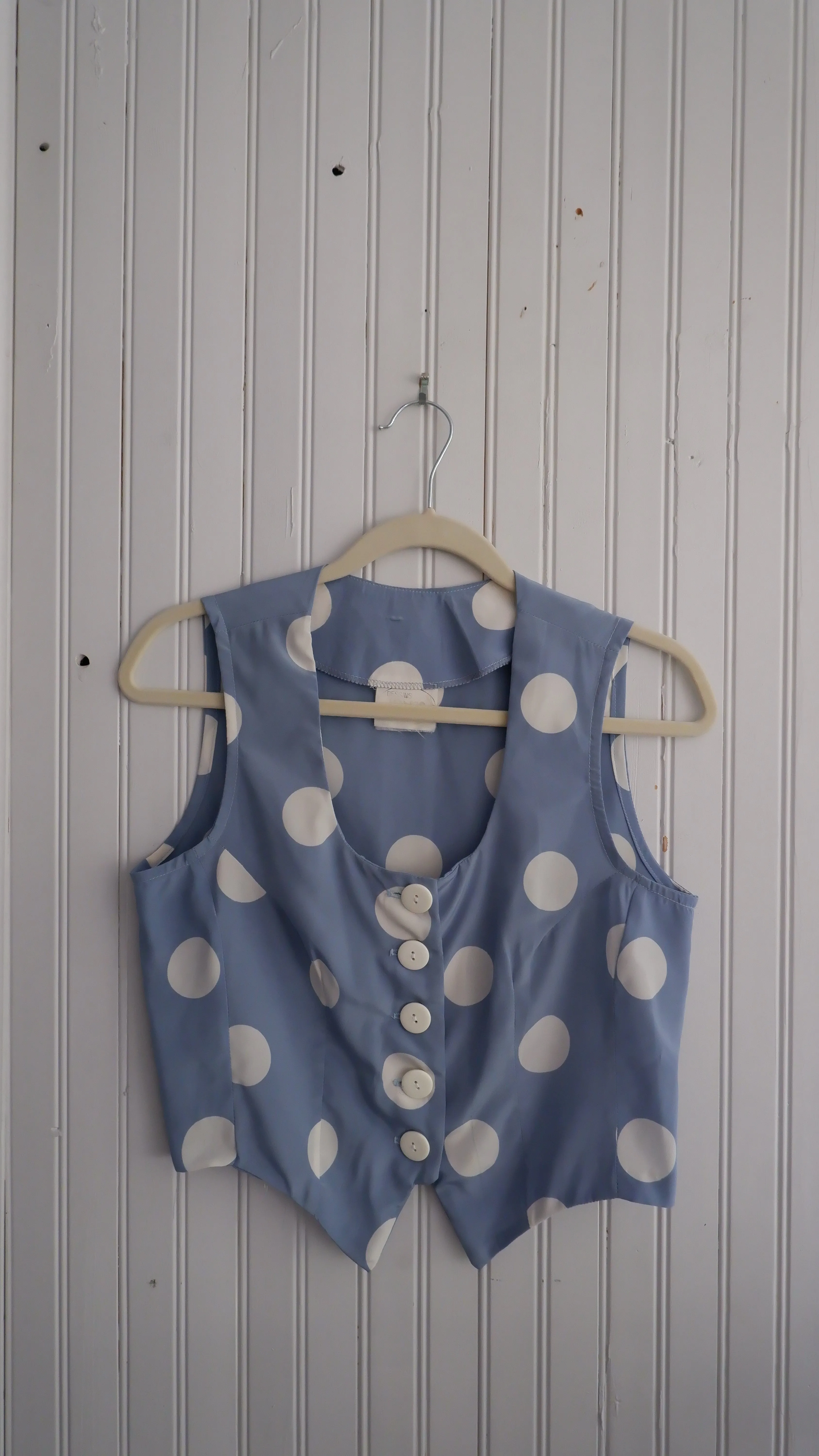 80s Baby Blue Polka Dot Crop Top - S/M