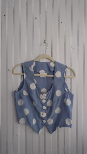 80s Baby Blue Polka Dot Crop Top - S/M