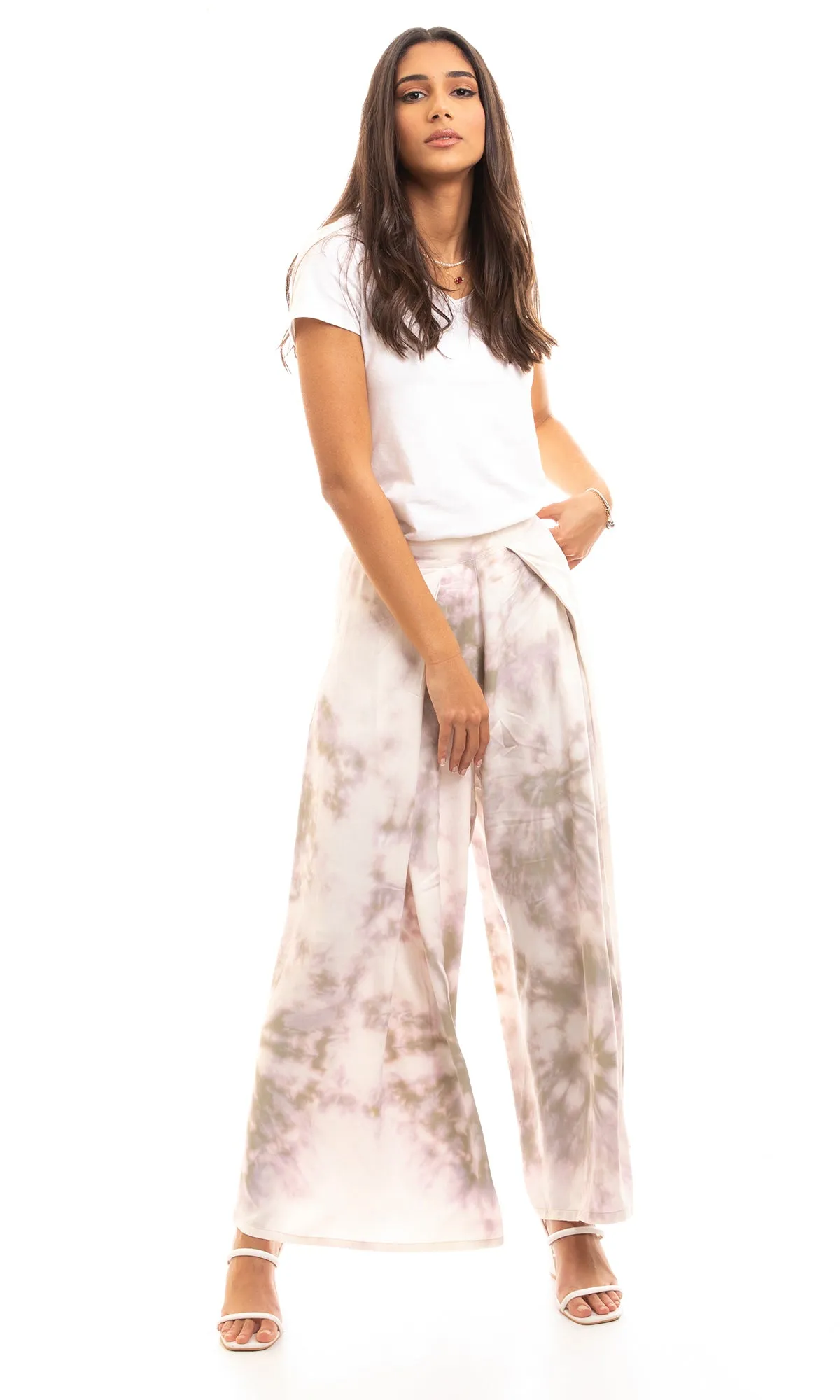 97064 Side Zipper Olive & Lilac Wide Leg Summer Wide Pants