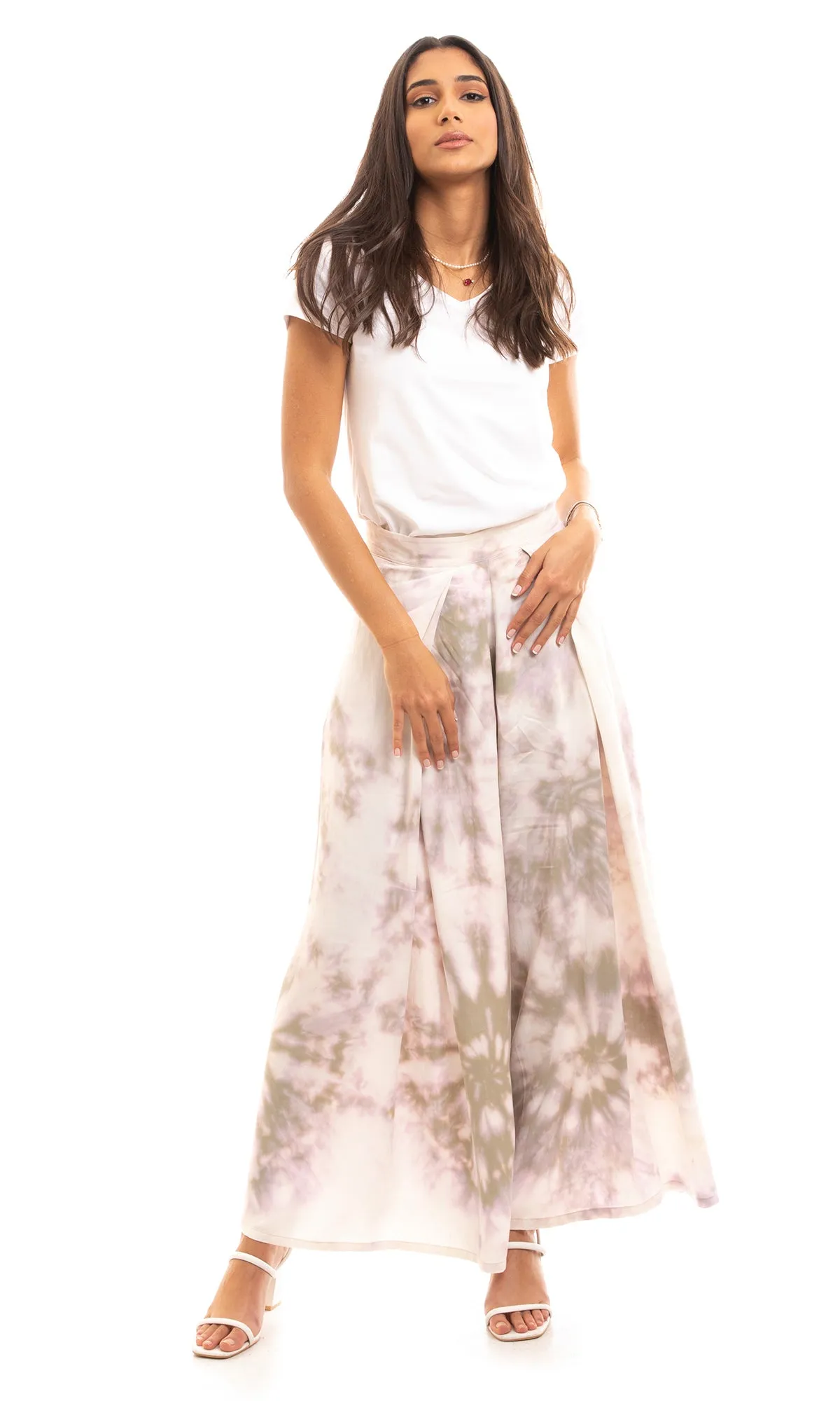 97064 Side Zipper Olive & Lilac Wide Leg Summer Wide Pants