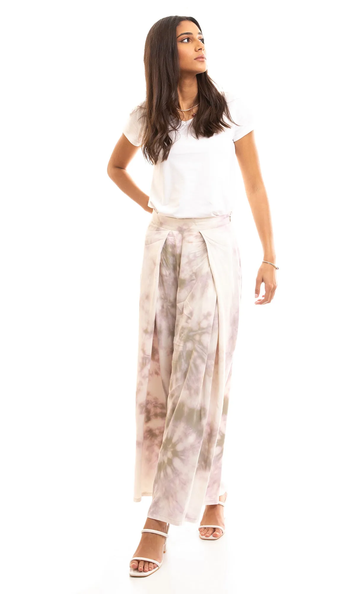 97064 Side Zipper Olive & Lilac Wide Leg Summer Wide Pants
