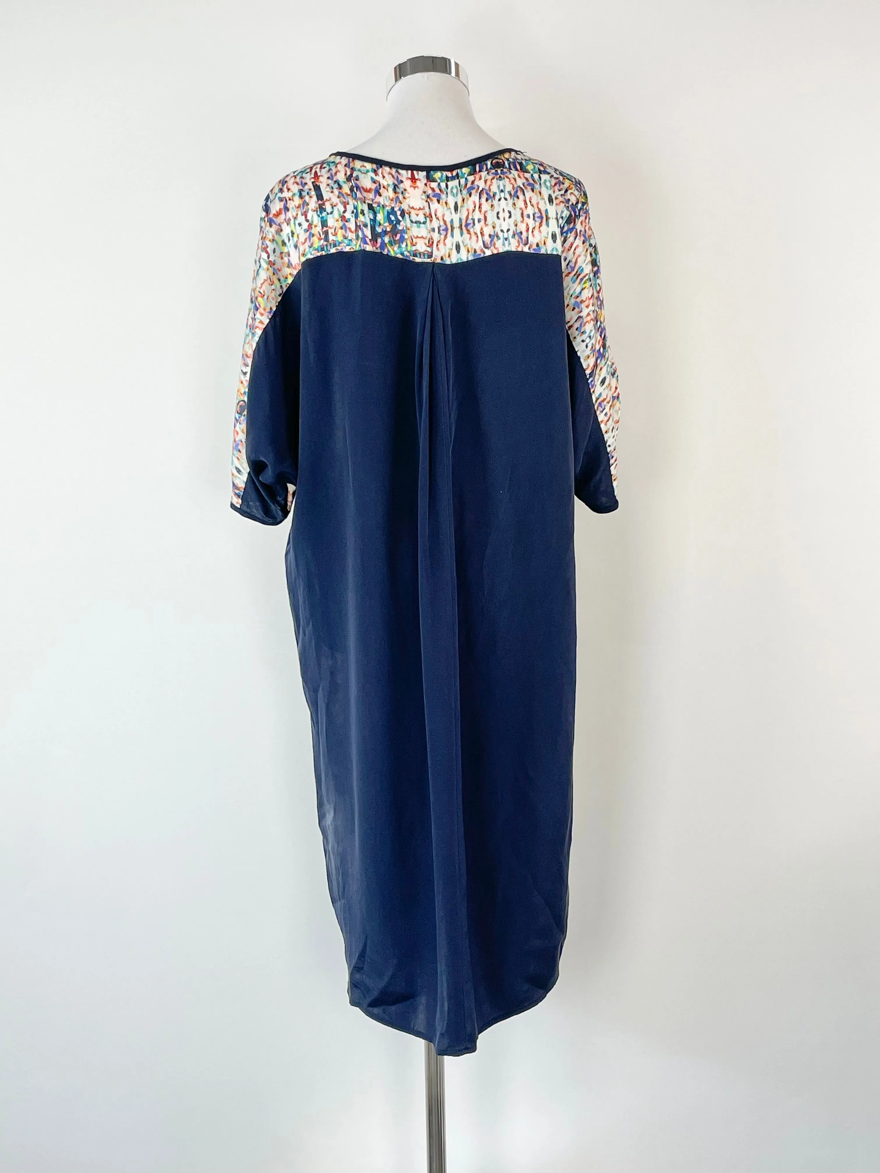 Akin by Ginger   Smart Navy Blue Geometric Pattern Shift Dress - AU12
