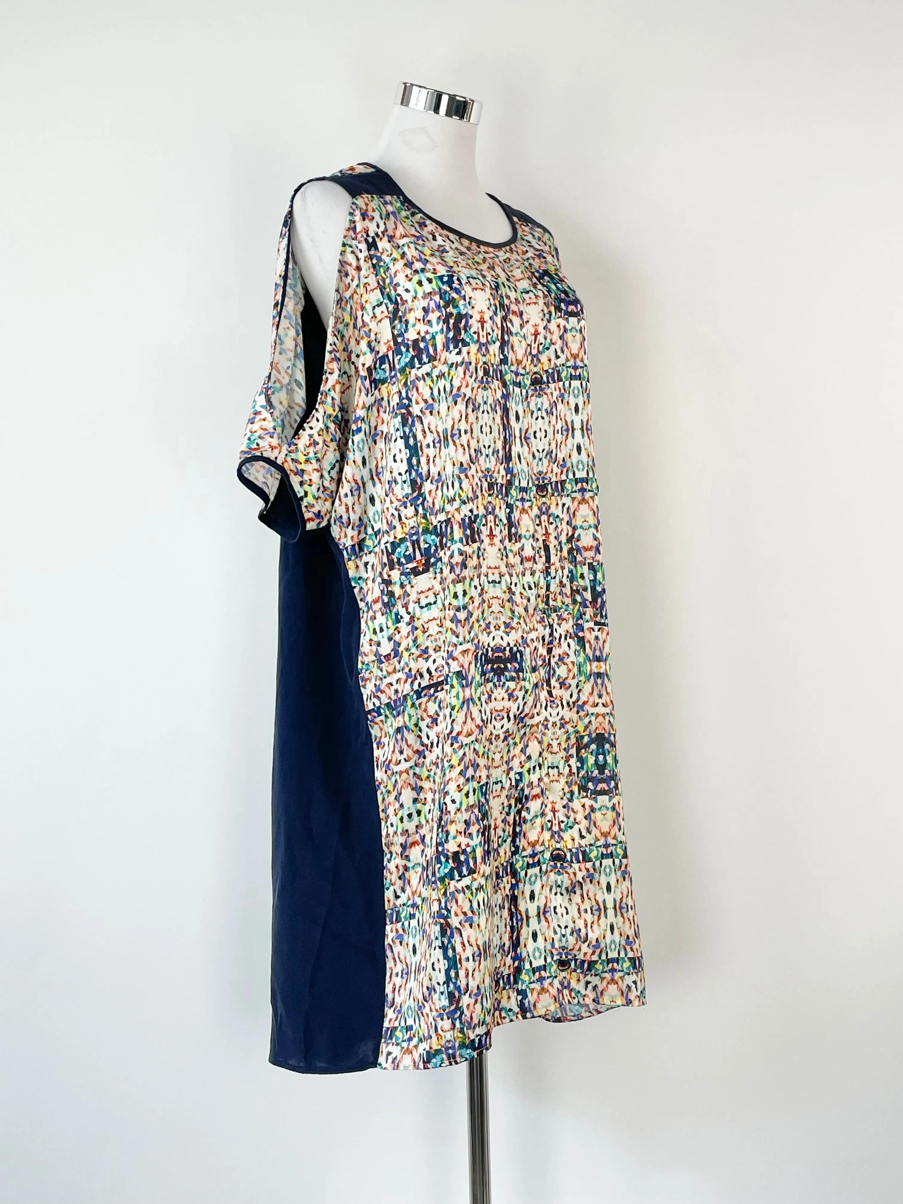 Akin by Ginger   Smart Navy Blue Geometric Pattern Shift Dress - AU12