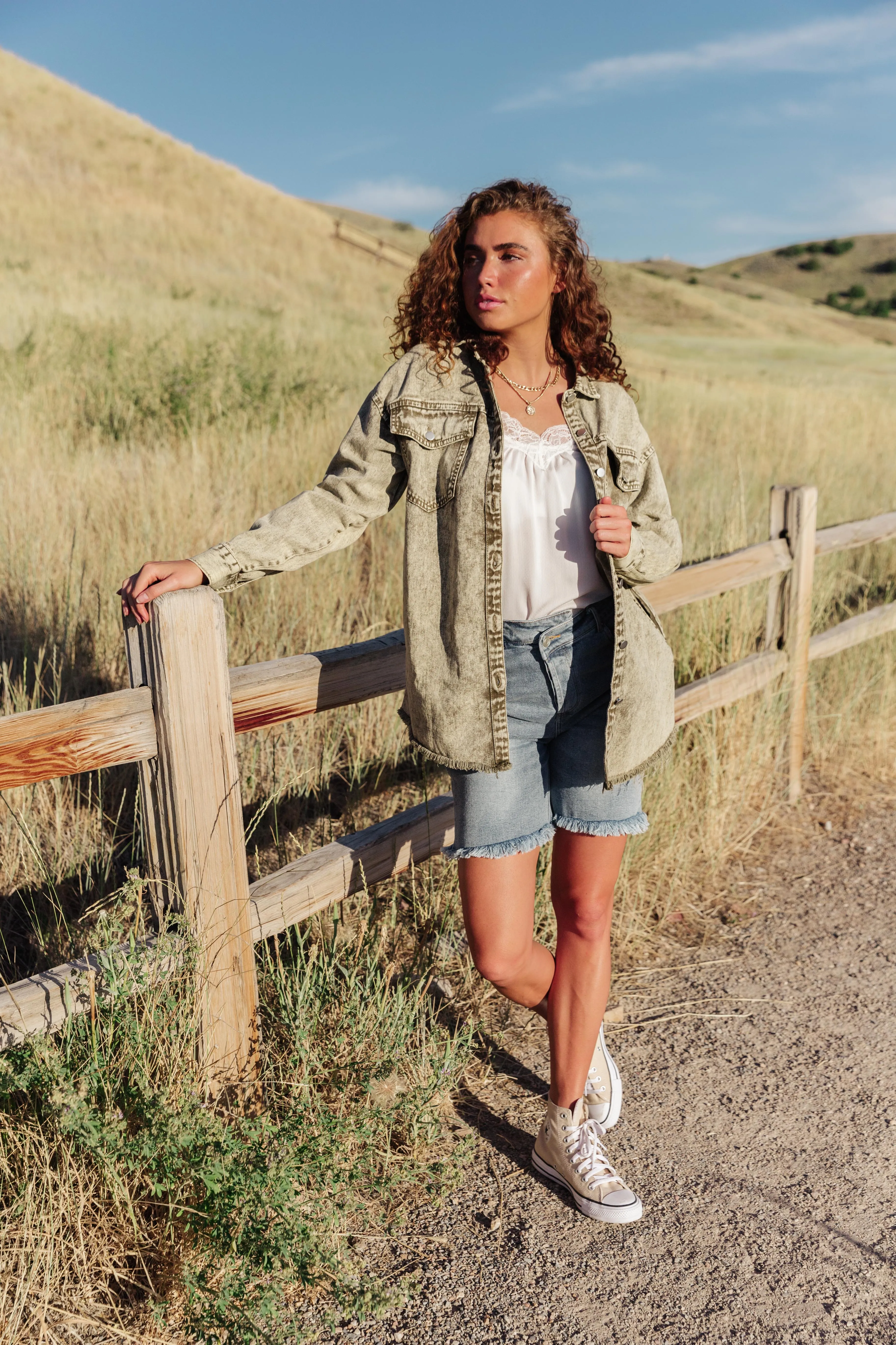 Asymmetric Frayed Denim Shorts
