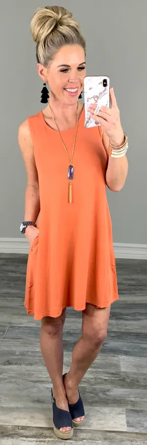Basic Pocket Tank Dress - Dusty Peach
