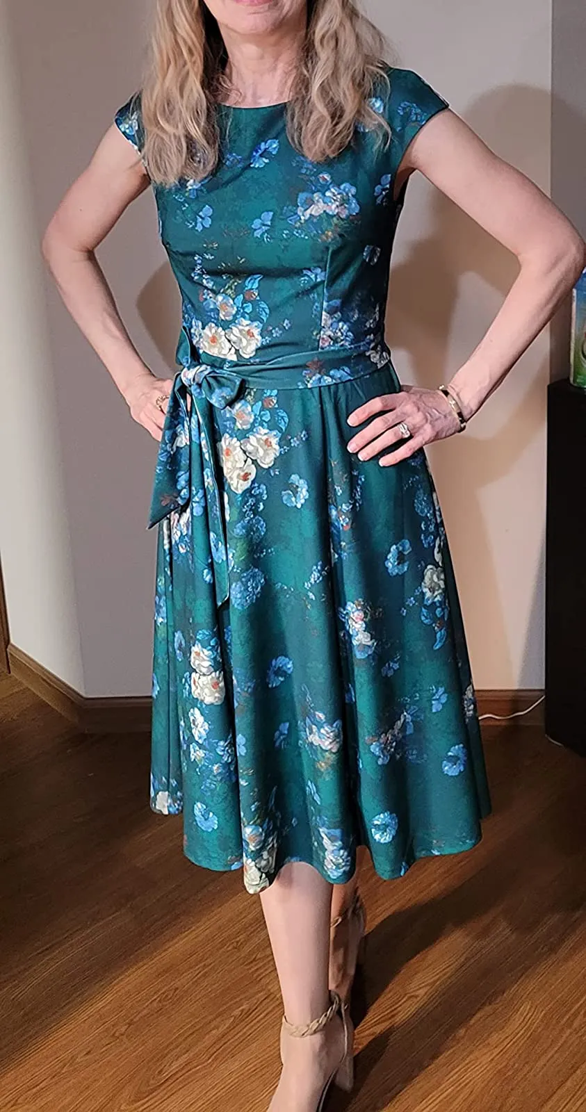 Blue Women Casual Dresses Vintage Cocktail Tea Party Dress A-Line Summer Work Dress - DRESSTELLS