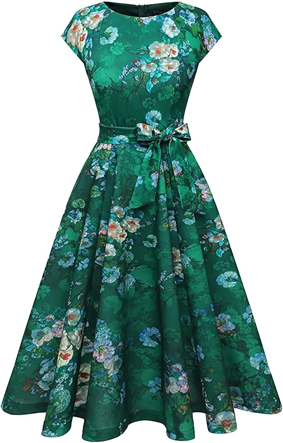 Blue Women Casual Dresses Vintage Cocktail Tea Party Dress A-Line Summer Work Dress - DRESSTELLS