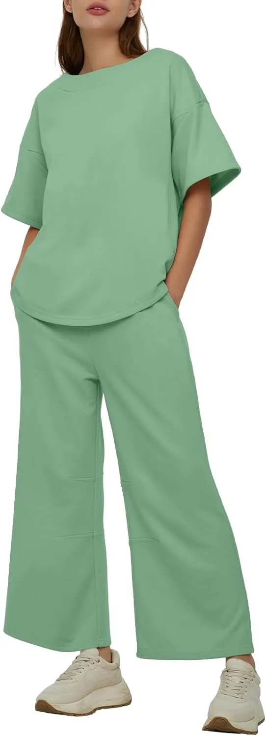Casual 2-Piece Crew Neck Top & Loose Leg Pant Set