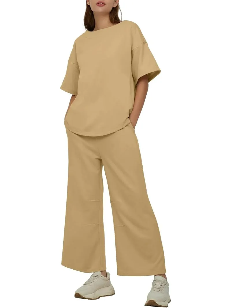 Casual 2-Piece Crew Neck Top & Loose Leg Pant Set