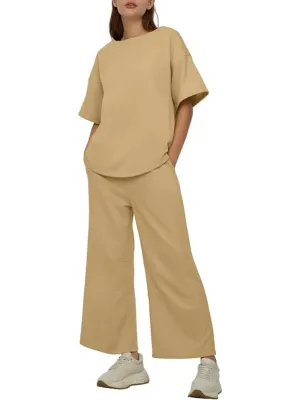 Casual 2-Piece Crew Neck Top & Loose Leg Pant Set