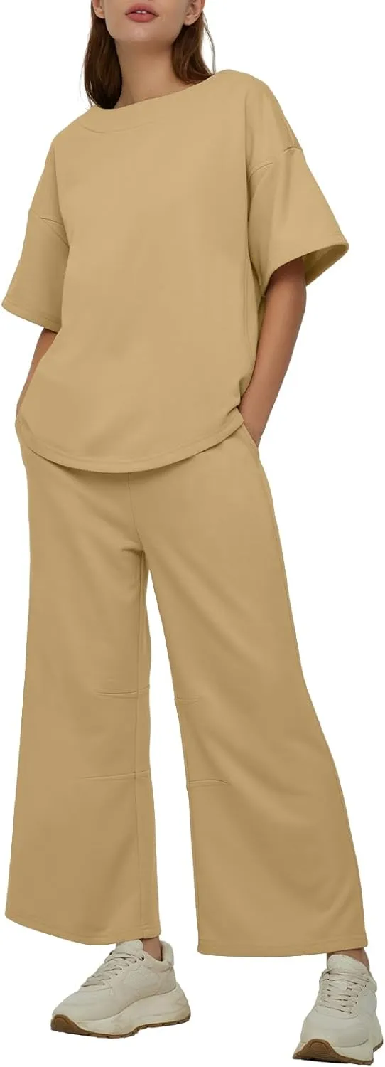 Casual 2-Piece Crew Neck Top & Loose Leg Pant Set