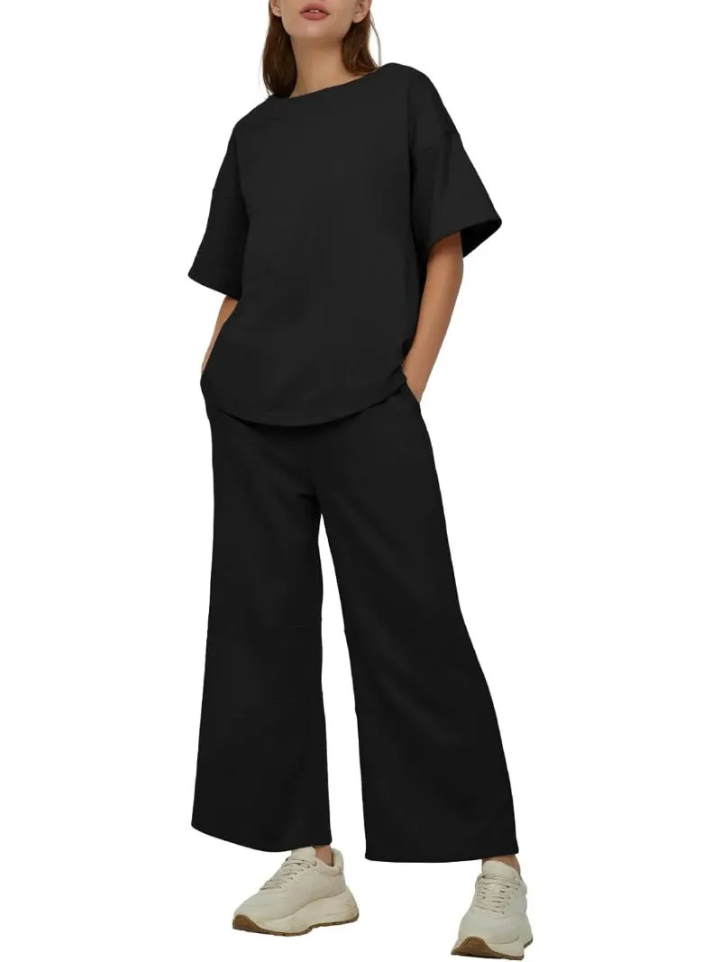 Casual 2-Piece Crew Neck Top & Loose Leg Pant Set