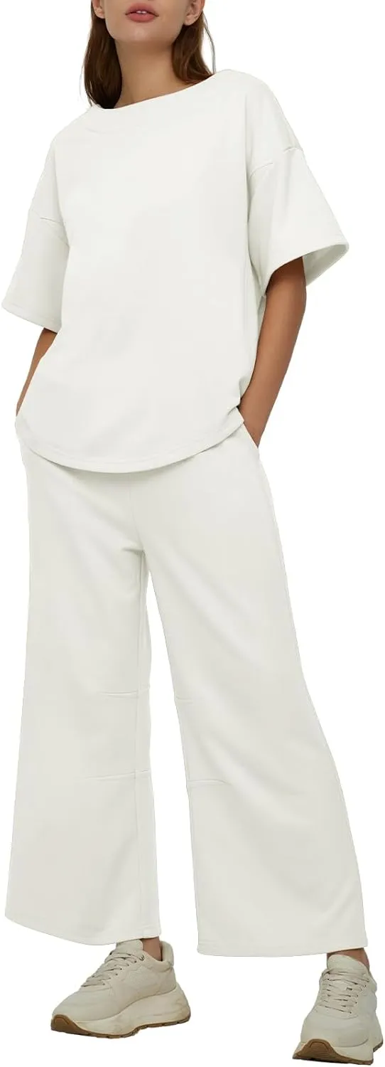 Casual 2-Piece Crew Neck Top & Loose Leg Pant Set