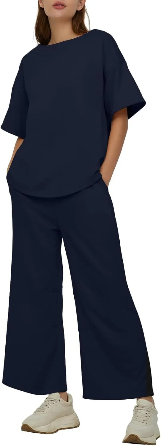 Casual 2-Piece Crew Neck Top & Loose Leg Pant Set
