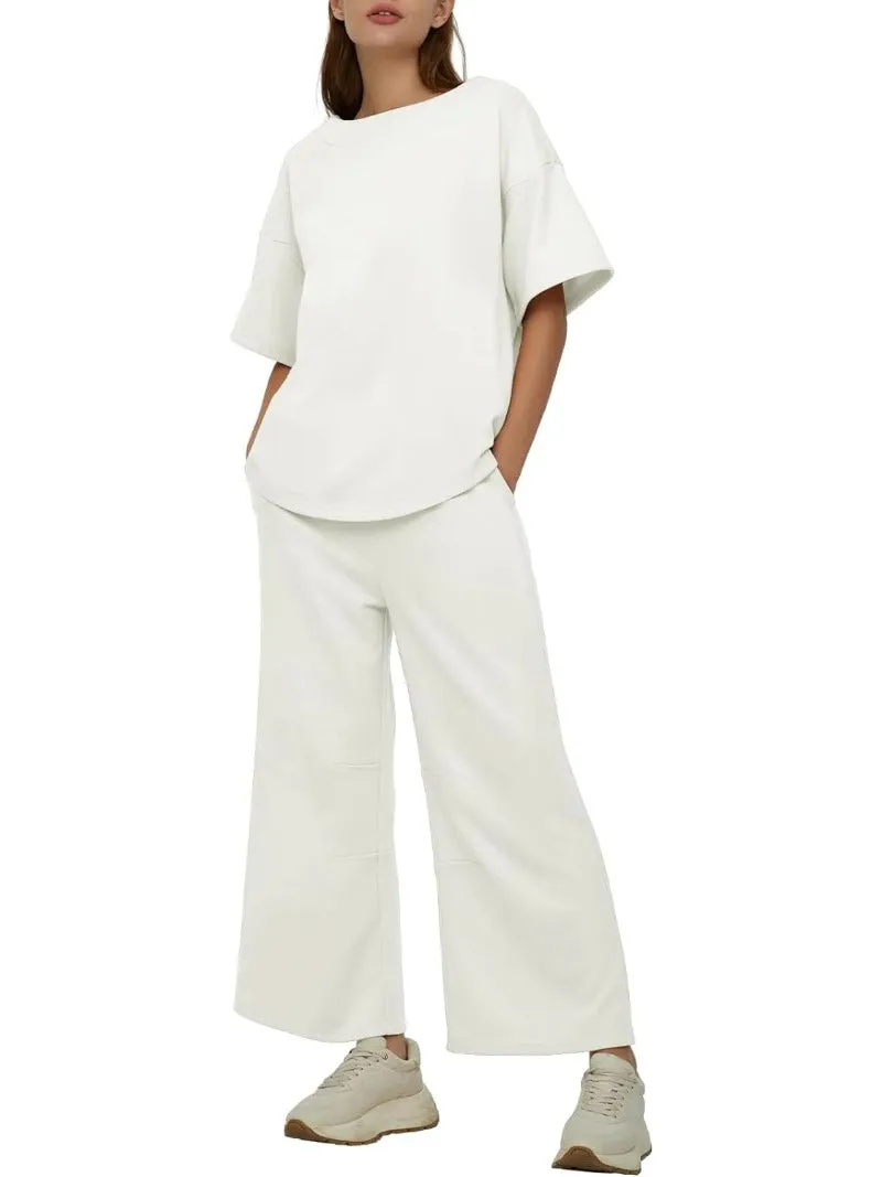 Casual 2-Piece Crew Neck Top & Loose Leg Pant Set