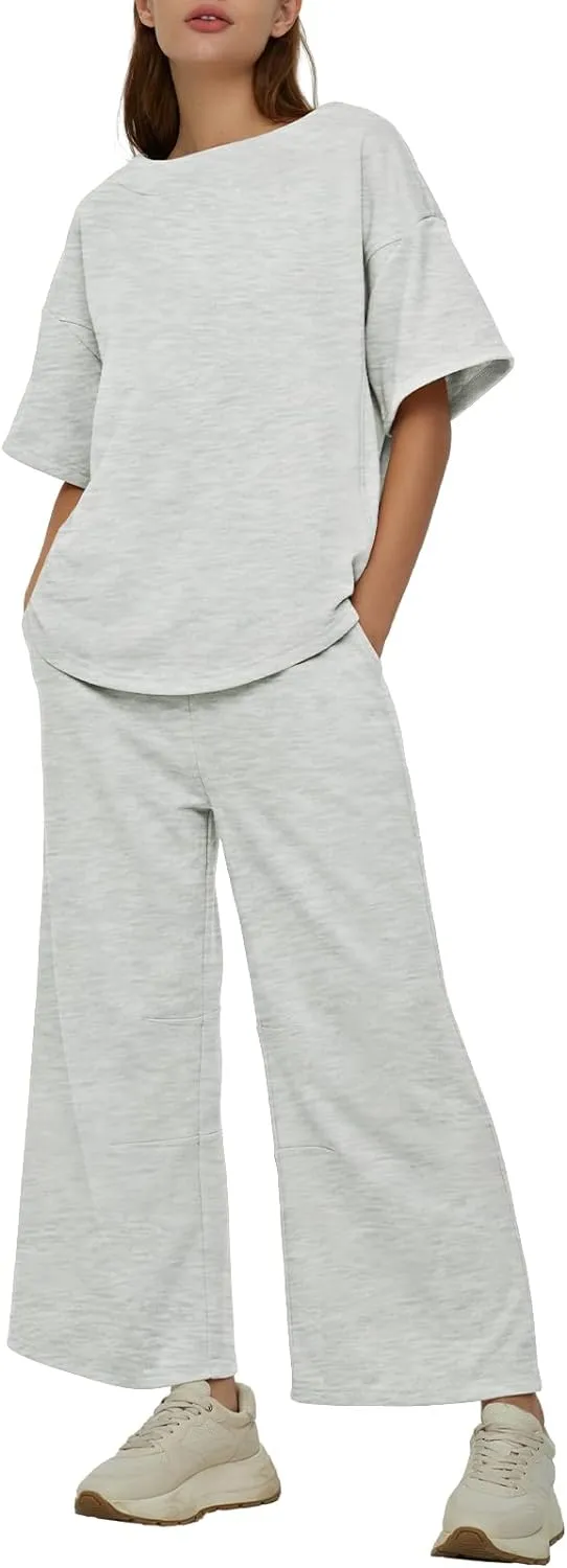 Casual 2-Piece Crew Neck Top & Loose Leg Pant Set