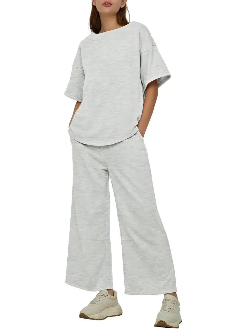 Casual 2-Piece Crew Neck Top & Loose Leg Pant Set