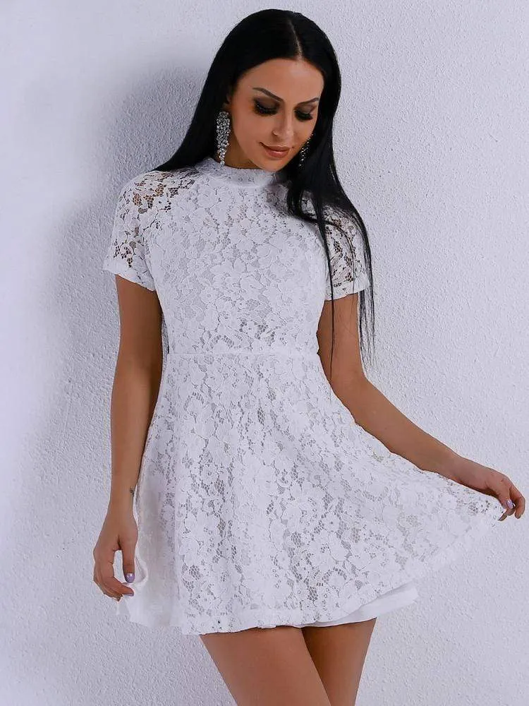 Casual White Lace Short Dress