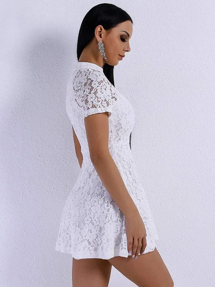 Casual White Lace Short Dress