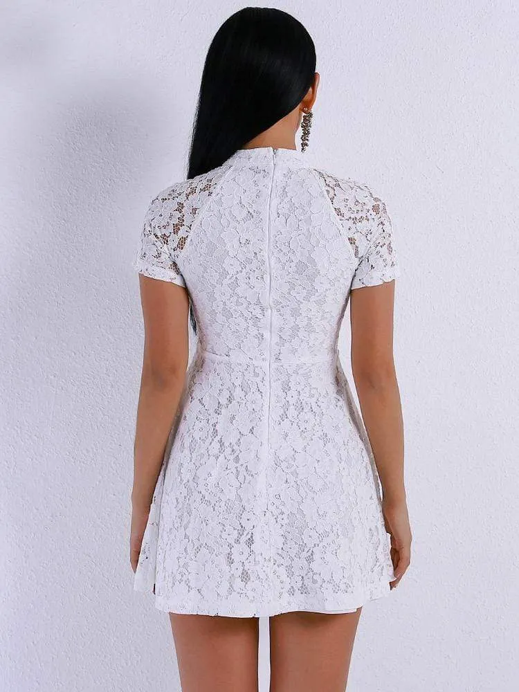 Casual White Lace Short Dress