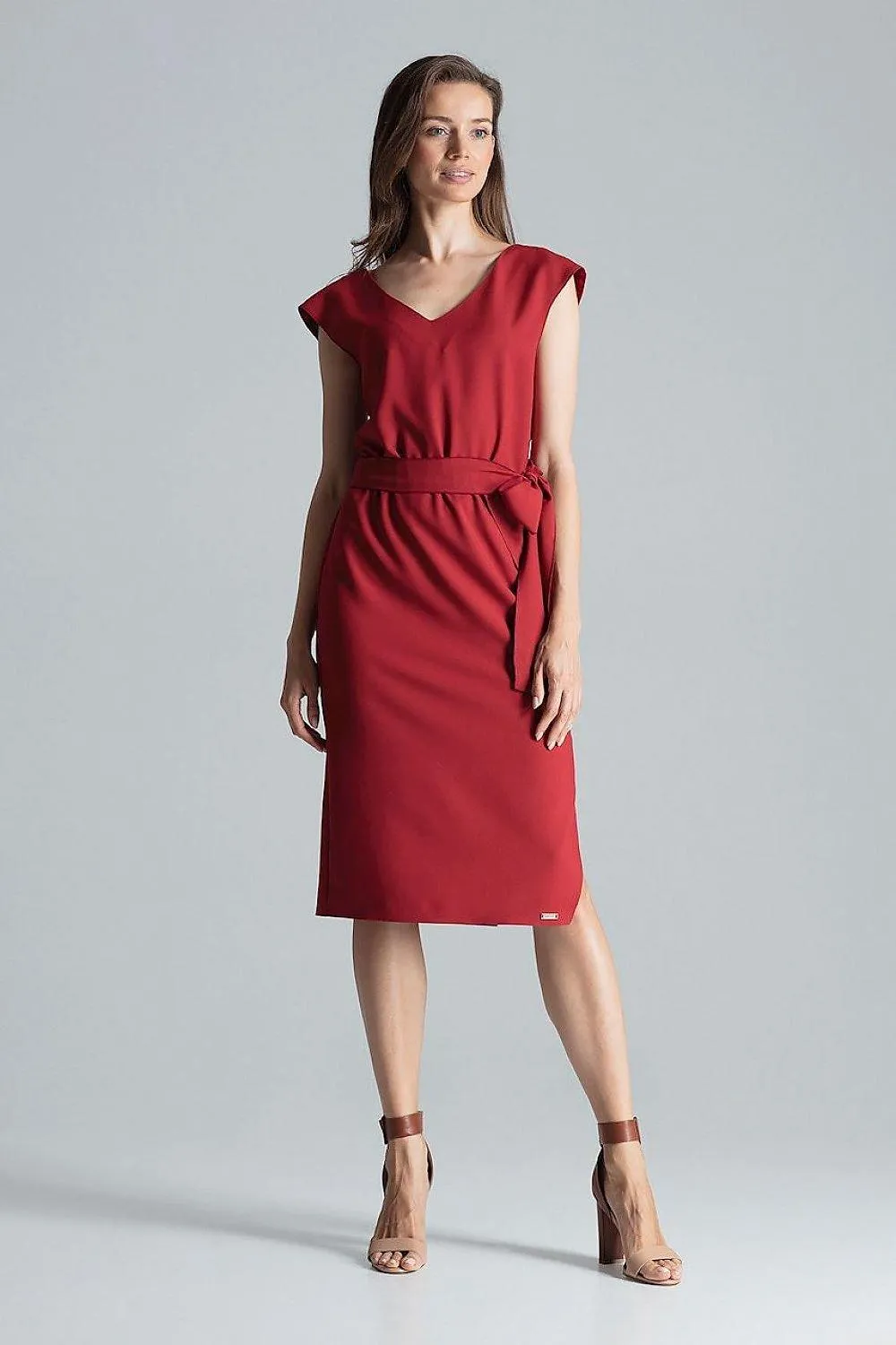Chic Navy Blue V-Neck Midi Dress with Sensational Side Slit