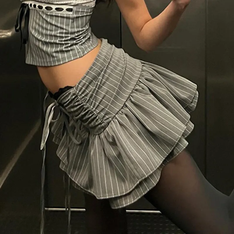 Color Block Drawstring Mini Skirt