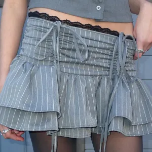 Color Block Drawstring Mini Skirt