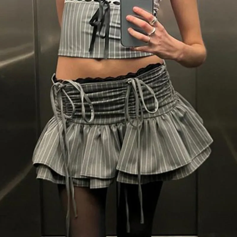 Color Block Drawstring Mini Skirt