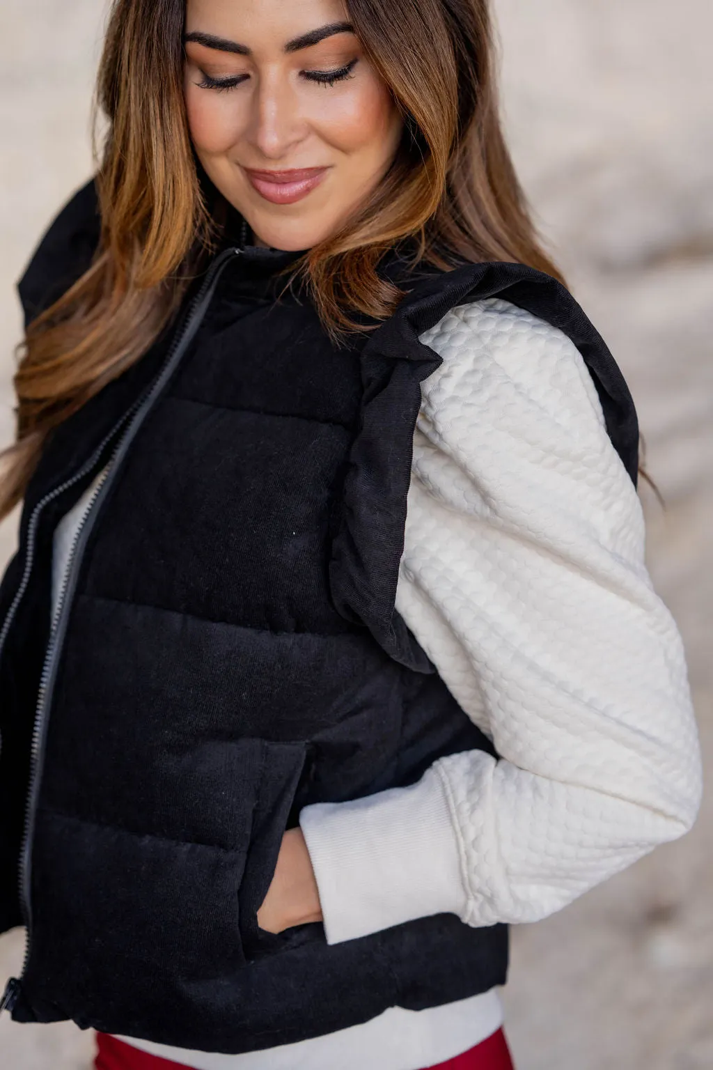 Flutter Trim Puffer Vest