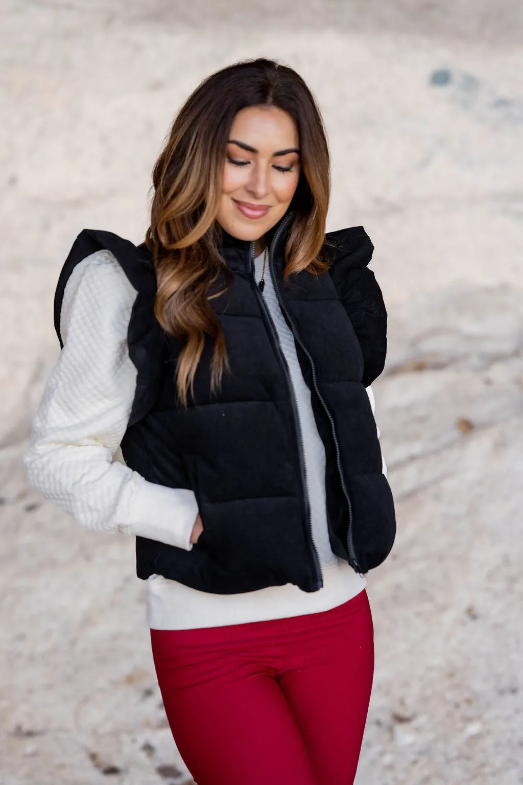 Flutter Trim Puffer Vest