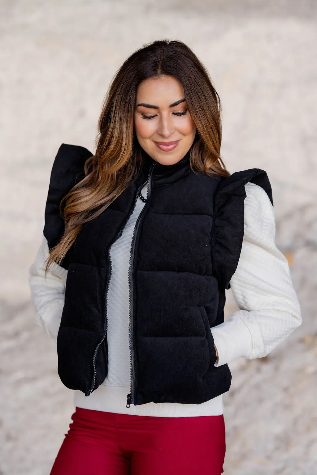 Flutter Trim Puffer Vest