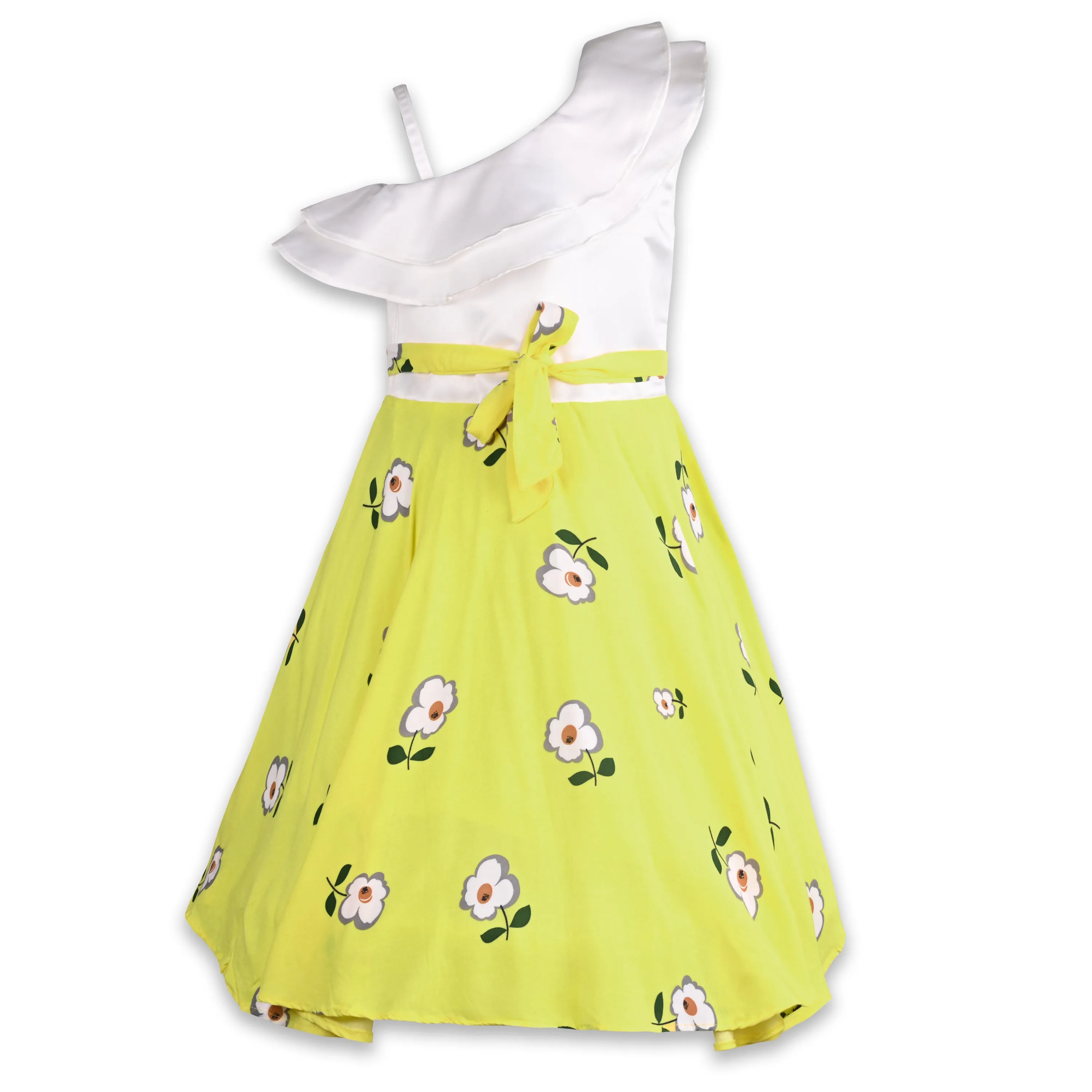 Girls Floral Print One shoulder Sleeve A-Line Frock Dress