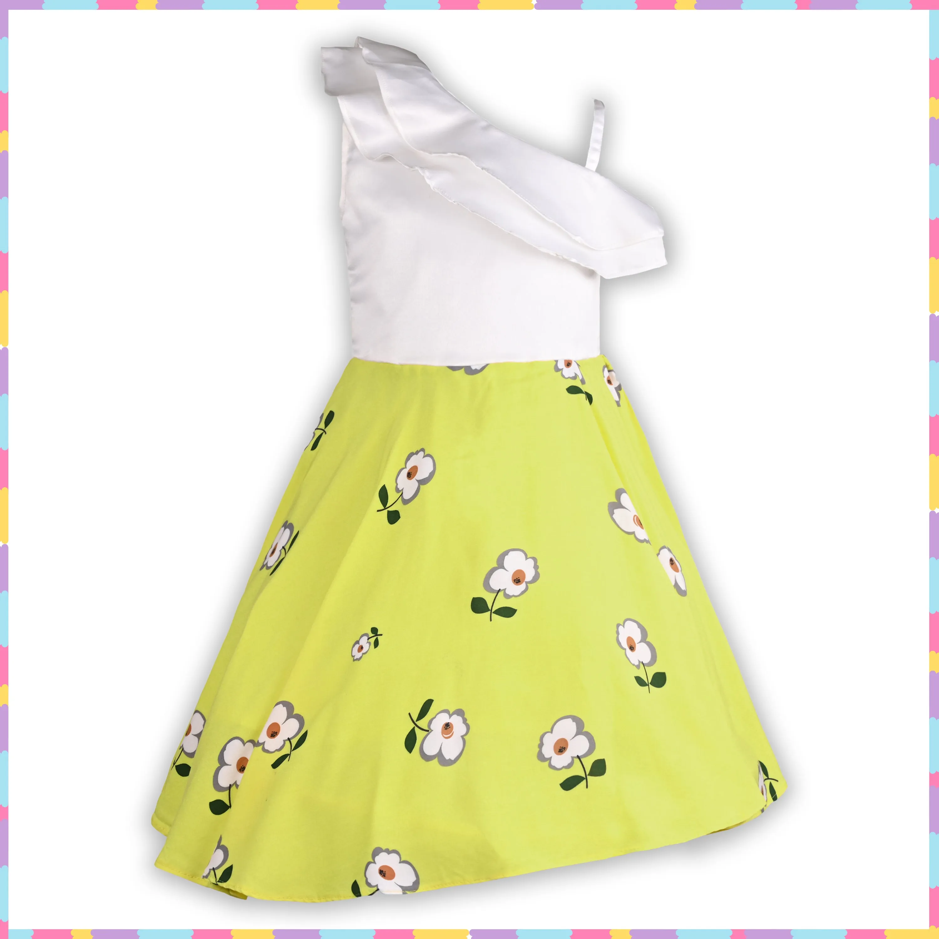 Girls Floral Print One shoulder Sleeve A-Line Frock Dress