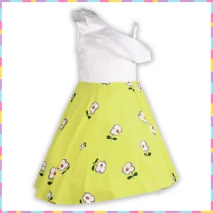 Girls Floral Print One shoulder Sleeve A-Line Frock Dress