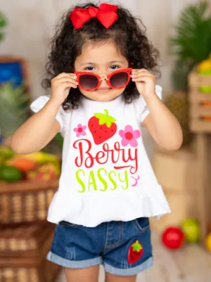 Girls "Berry Sassy" Top and Denim Shorts Set