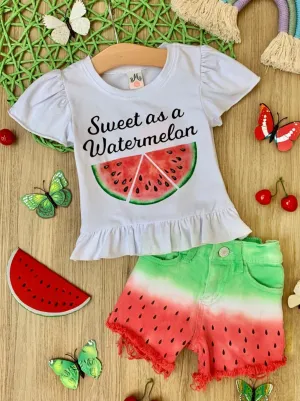 Girls "Sweet as a Watermelon" Top and Denim Short Set