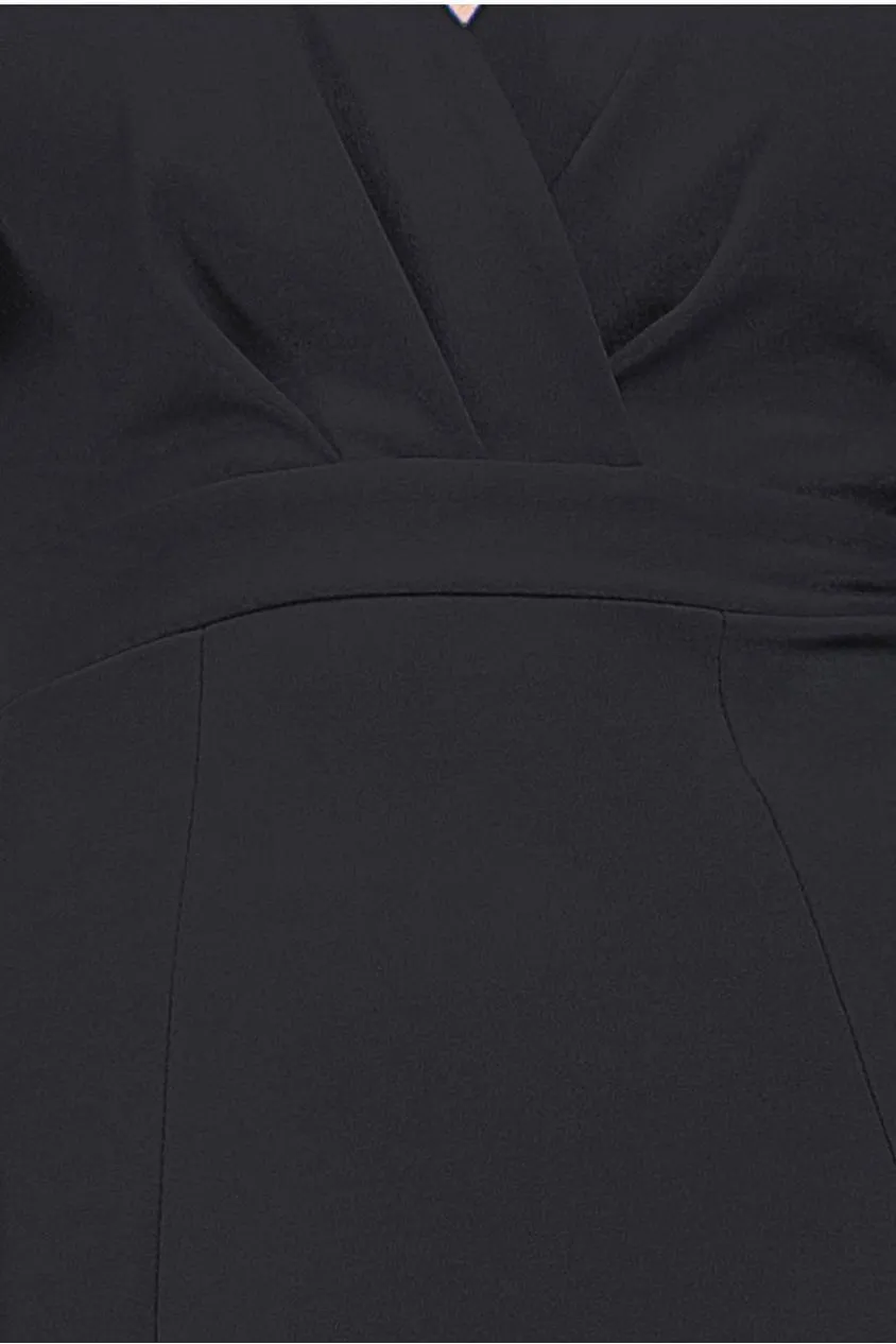 Goddiva Flared Sleeve Front Wrap Midi Dress - Black