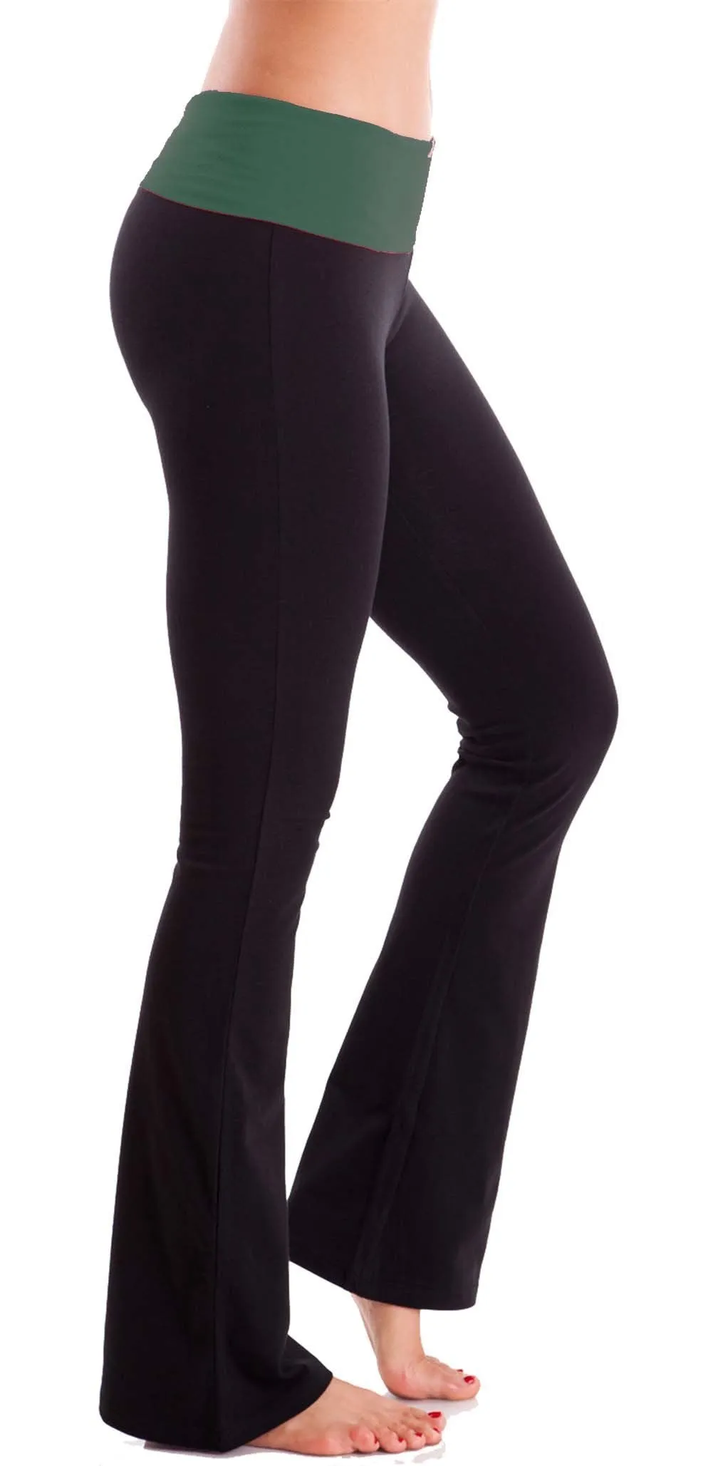 HIgh Waist Foldover Contrast Waist Bootleg Flare Yoga Pants