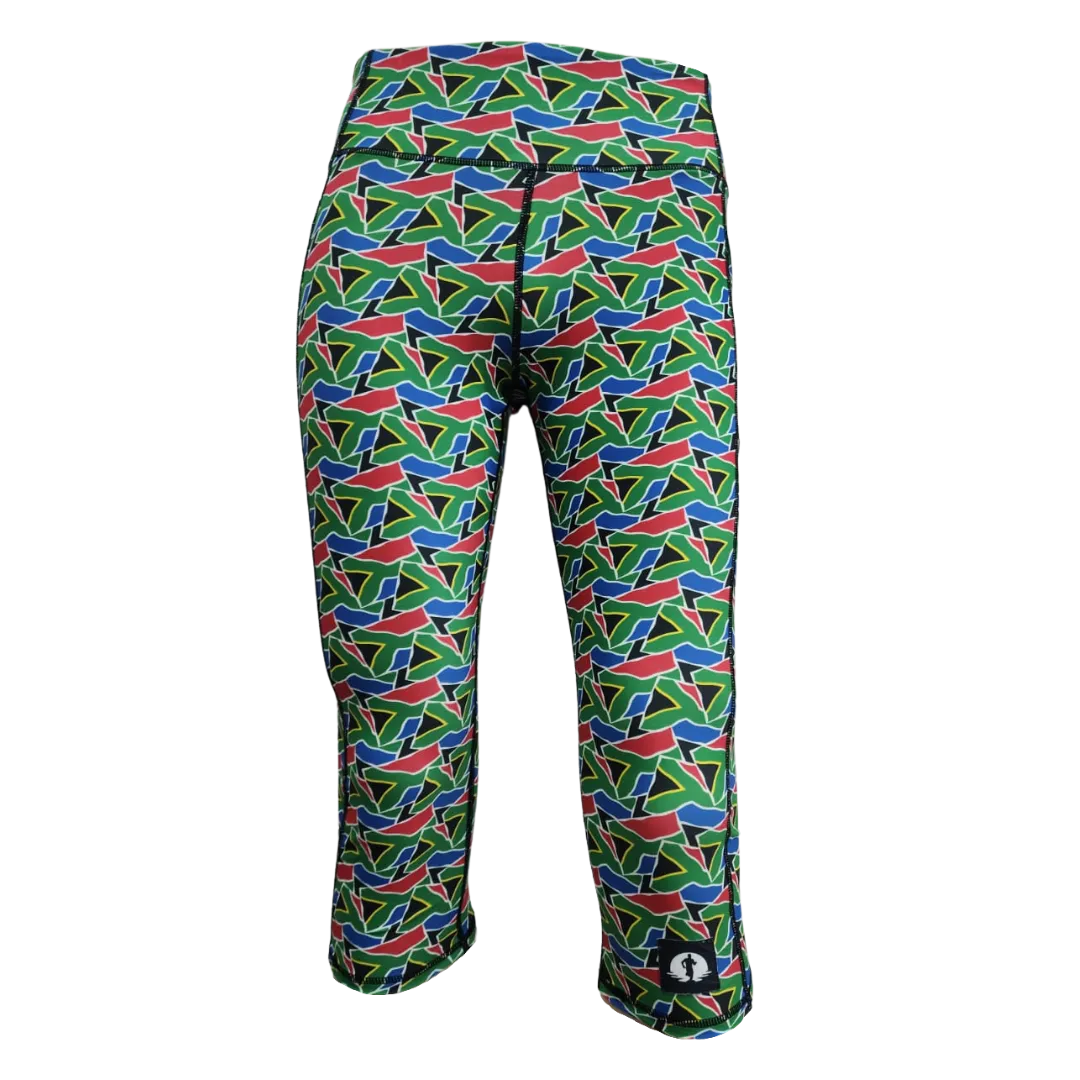 High Waist Funky 3/4 Leggings - SA Flag