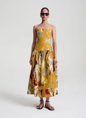 June Strapless Printed Midi Dress