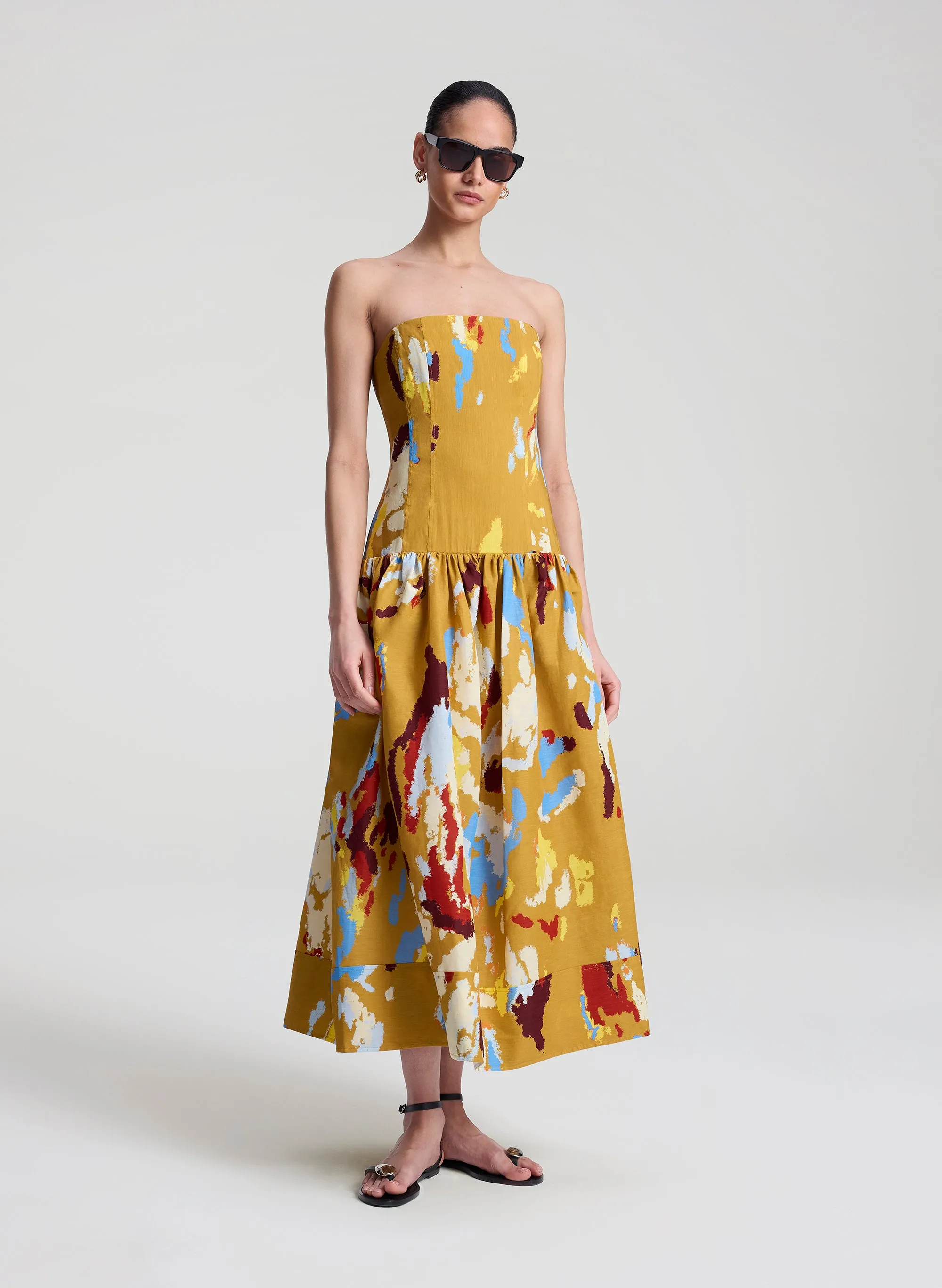 June Strapless Printed Midi Dress