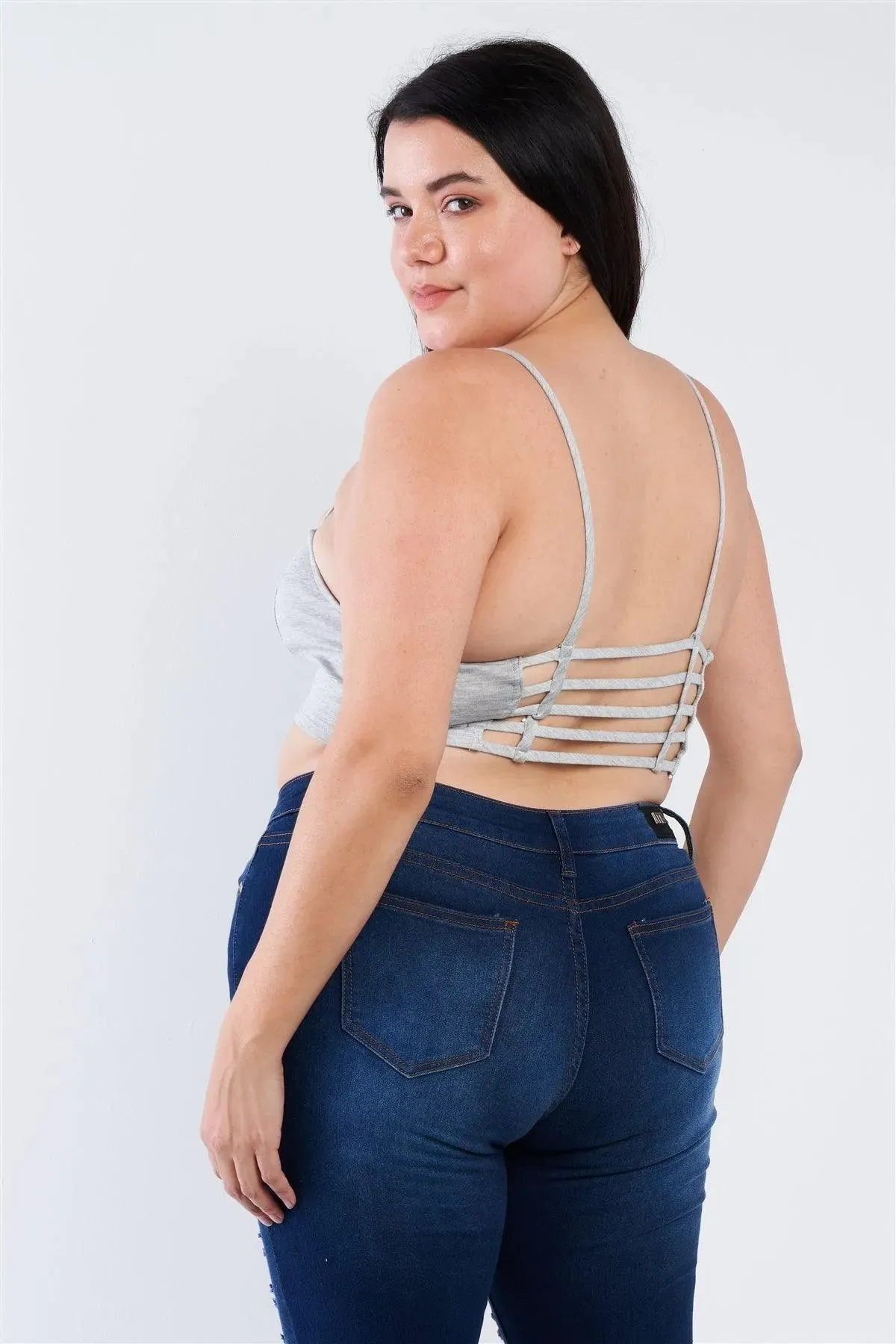 Junior Plus Size Grey Cami Strap Basic Tank Top