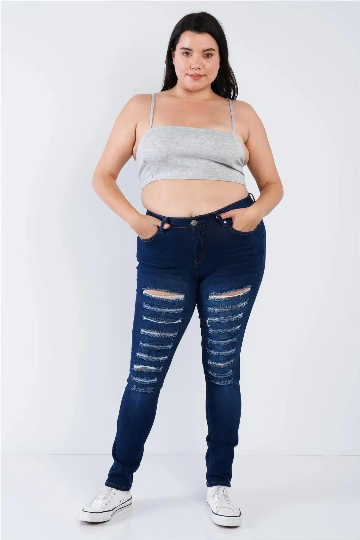 Junior Plus Size Grey Cami Strap Basic Tank Top