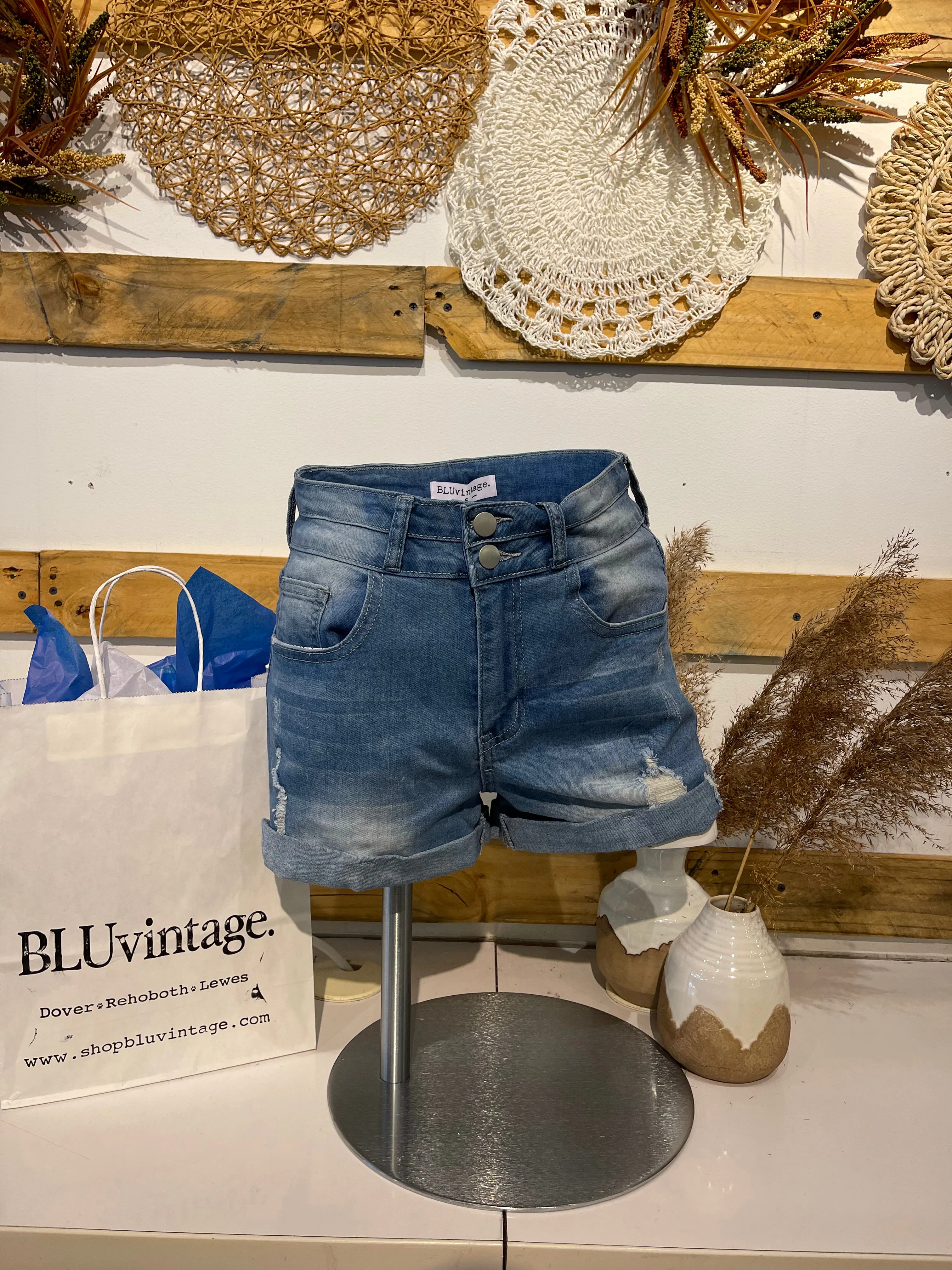 Keen Distressed Denim Shorts In Sky