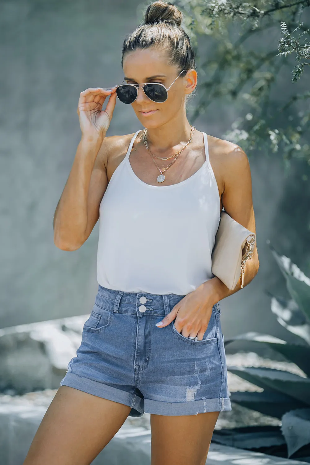 Keen Distressed Denim Shorts In Sky