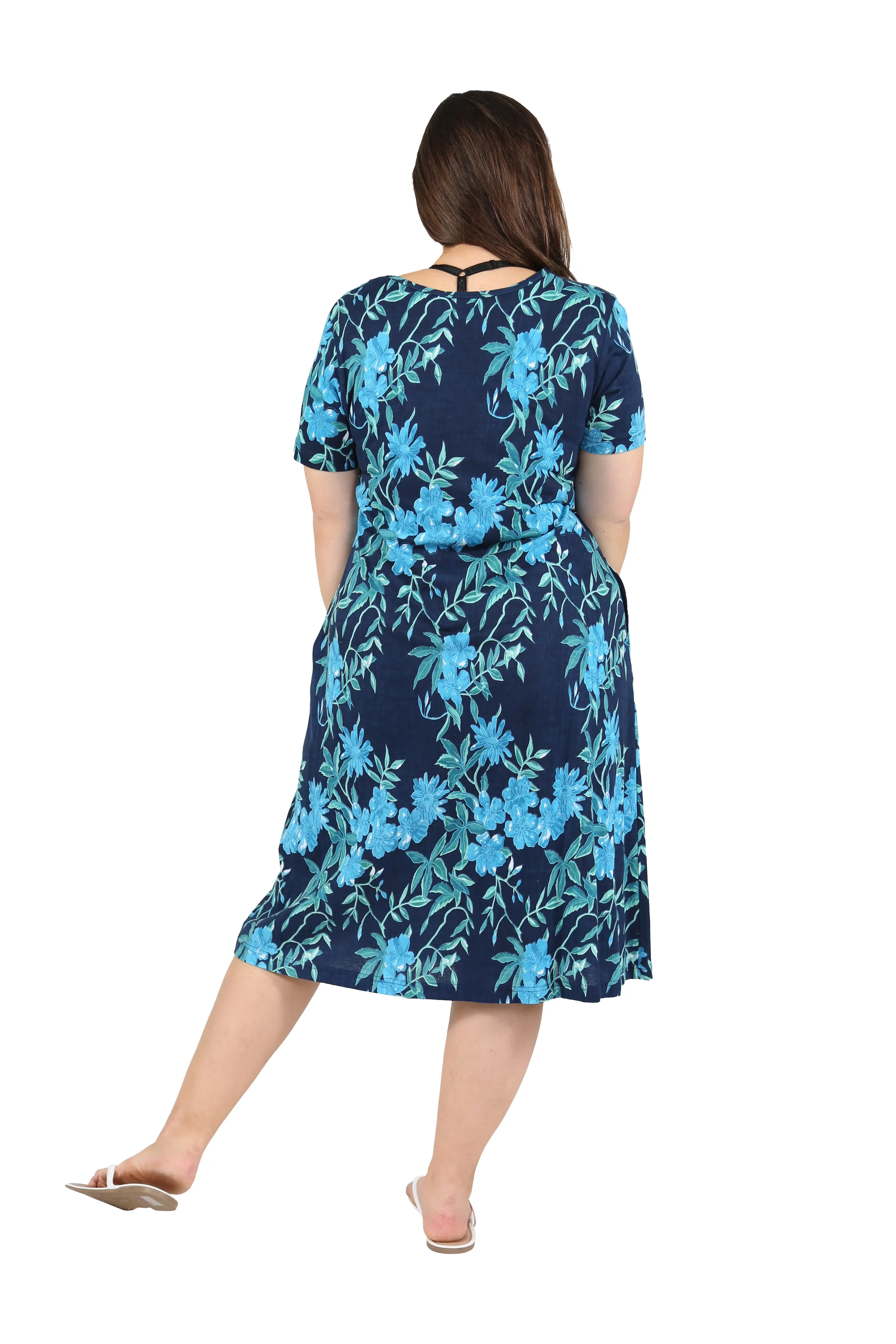 La Cera Plus Size Navy Floral Print A-line Dress